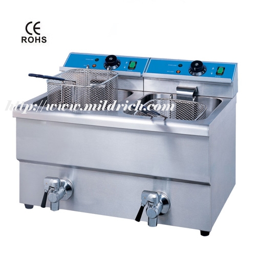 24L 2-Tank 2-Basket Electric Fryer with Oil Valve